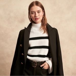 Banana Republic Merino Wool Black and White Striped Turtleneck Knit